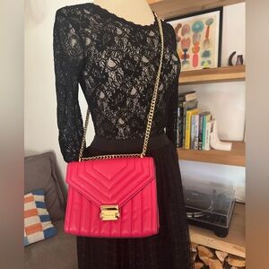 Michael Kors Whitney Medium Flap Chain Shoulder Bag Handbag Purse Electric Pink
